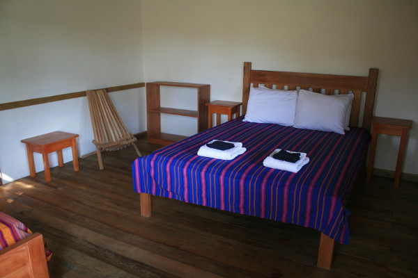 Queen bed and seating